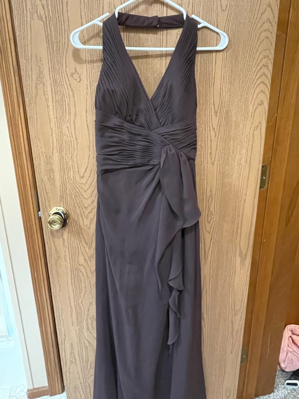David's Bridal Dark Brown Halter Maxi Dress ***with shoulder wrap***